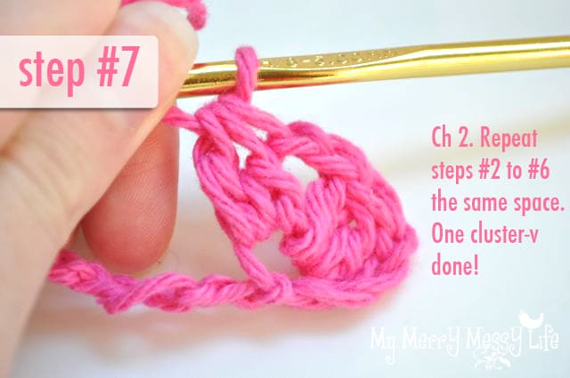 My Merry Messy Life: Crochet Cluster V-Stitch Photo Tutorial - Step 7 Crochet Cluster V-Stitch Photo Tutorial - Step 7